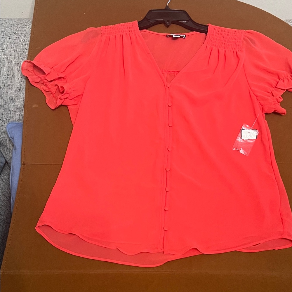 Chic Coral Button-Front Blouse